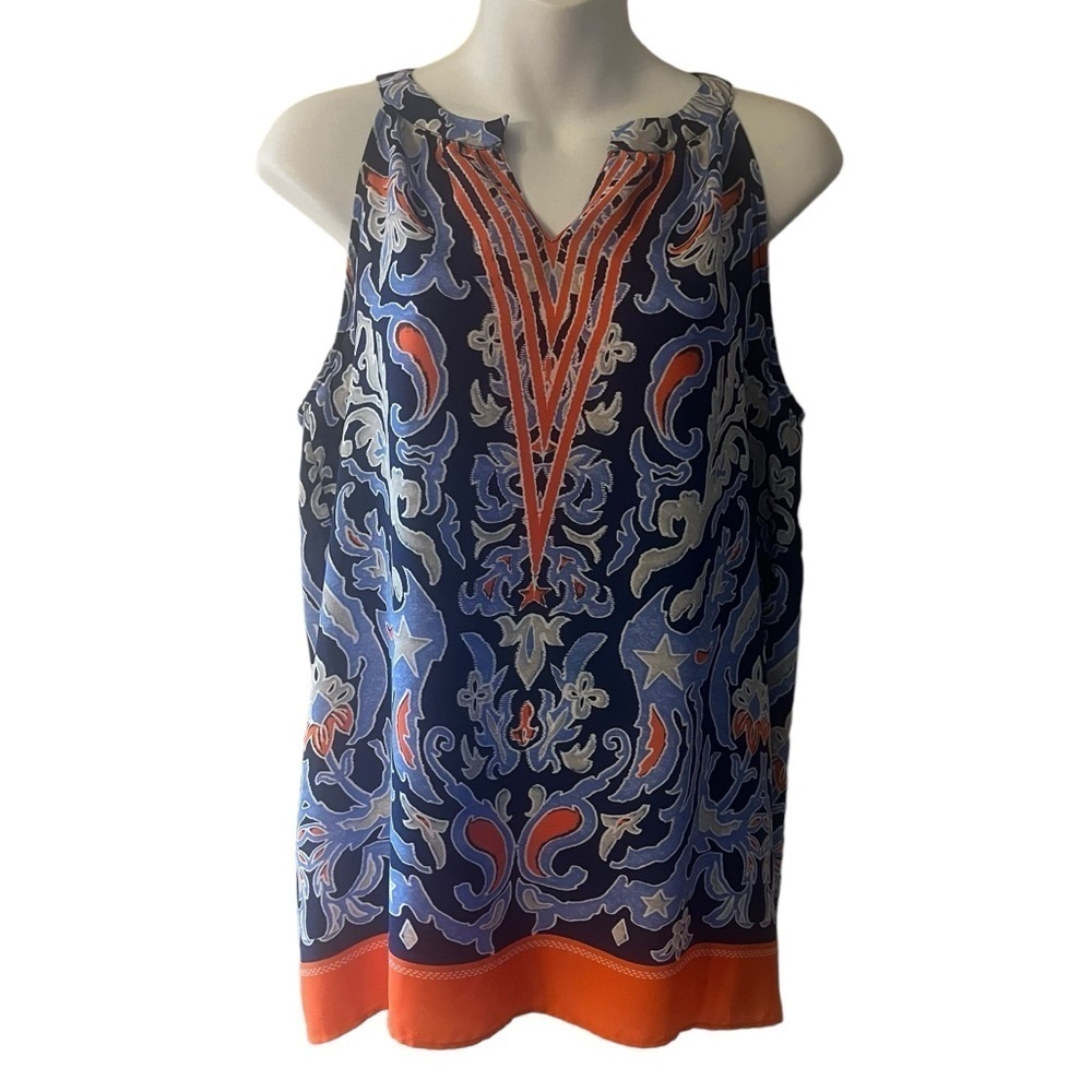 Rose & Olive blue and orange paisley boho top with halter style Size M